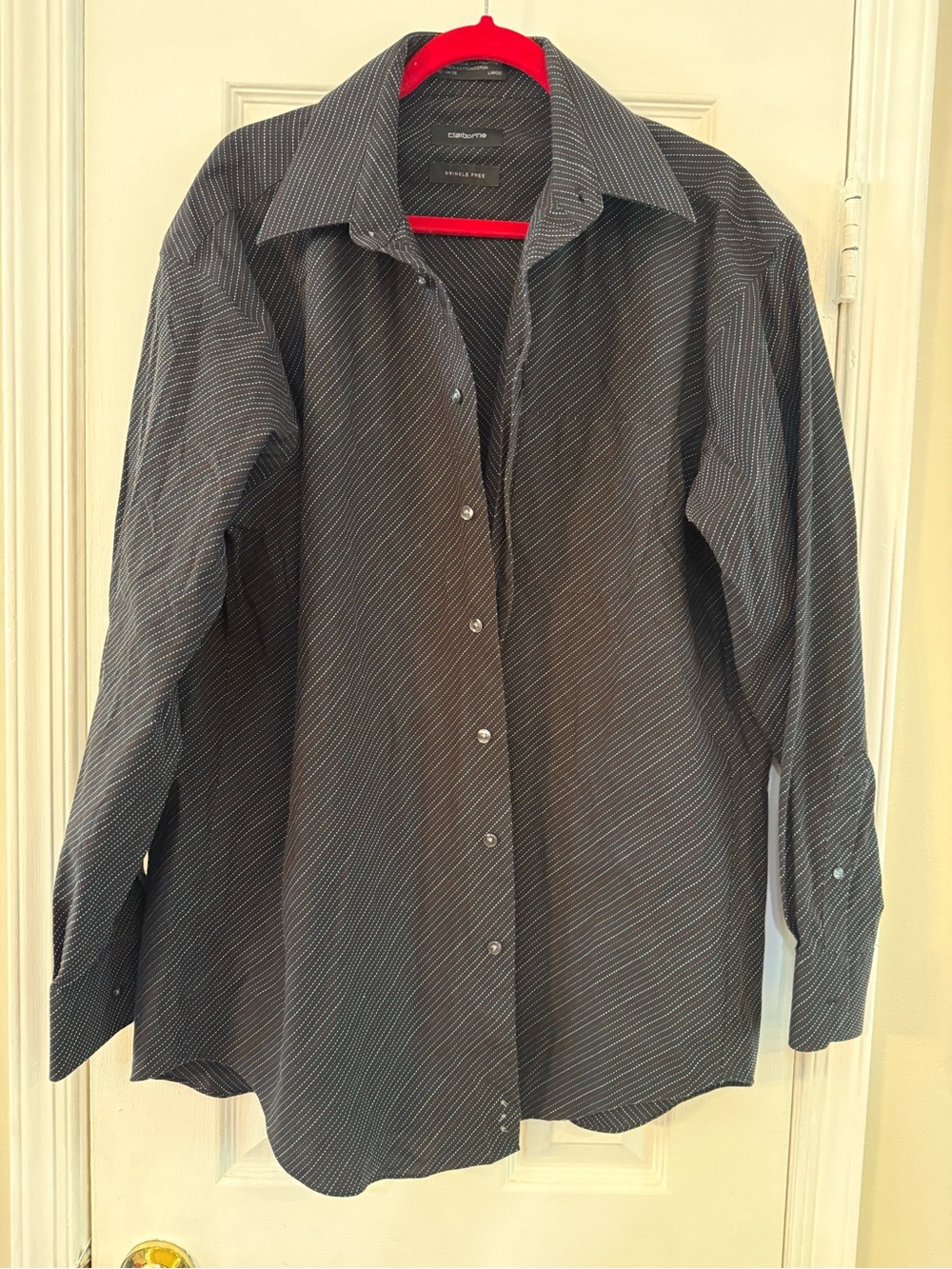 Claiborne Men's Black Button Down Shirt with Colorful Pinstripes